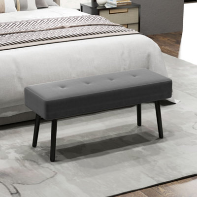 Homcom Grey End Of Bed Bench With Thick Padding And Steel Legs For Entryway, 13Cm