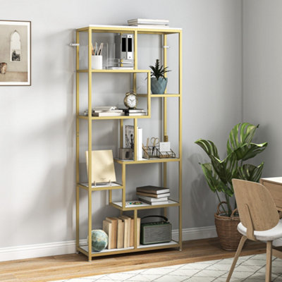 HOMCOM Modern Bookcase 7-Tier Bookshelf Shelving Unit White Gold Tone - Image 6