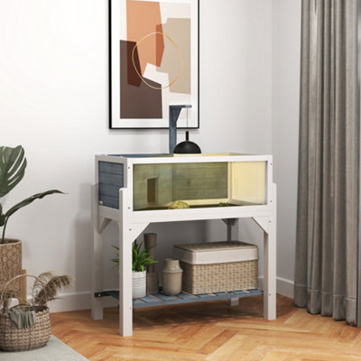 Pawhut Unisex Grey Wooden Tortoise House With Storage Shelf, Clear Observation Windows In - Image 4
