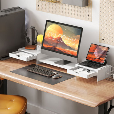 Homcom Dual Monitor Stand Riser With Adjustable Length And Angle, White