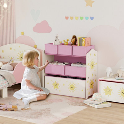 B&Q -  3-Tier Kids Storage Shelf With 6 Removable Fabric BoxesPink