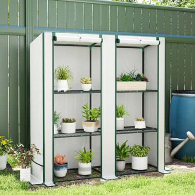 Outsunny 3 Tier Lean-To Mini Greenhouse With Green Hemmed EdgingWhite from B&Q