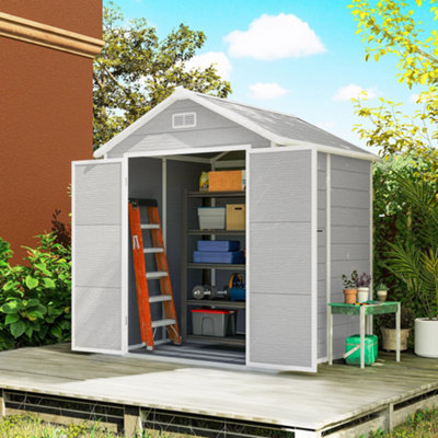 Outsunny 6 X 5Ft Resin Garden Shed With Floor And WindowLight Grey from B&Q