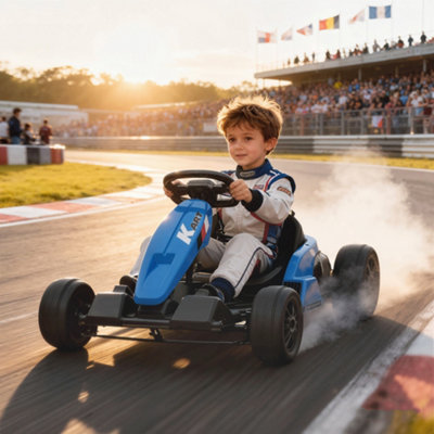 Aiyaplay Blue 24V Electric Go Kart With Drift Mode, Adjustable Seat, Size 6