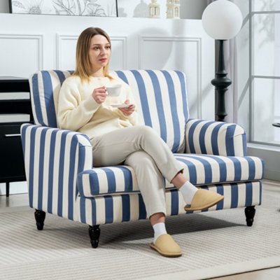 B&Q -  Cuddle Chair With StripeArmchair For Living RoomBlue And White