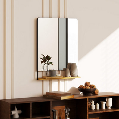 Homcom Black Decorative Mirror With Wood Shelf, Industrial Wall Mirror, | Size: 60Cm X 80Cm - Image 7