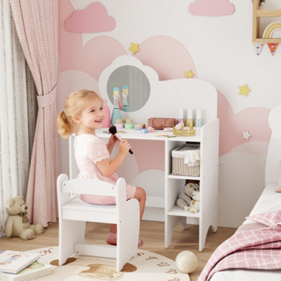 B&Q -  Kids Dressing Table With MirrorStoolVanity TableWhite
