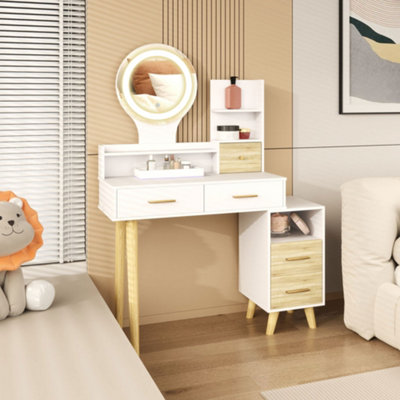 Homcom White Dressing Table With Mirror, Vanity Table With Led Lights,