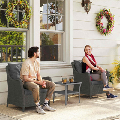 B&Q -  2 Pieces Rattan Garden ChairsCushioned Rattan ChairsDark Grey