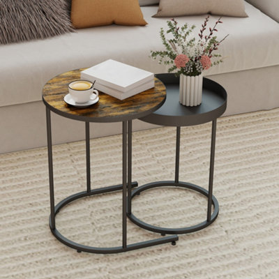 Homcom Nesting Side Table Set Of 2Industrial Round Nest Of TablesBrown from B&Q