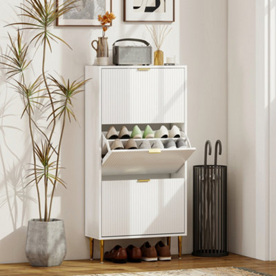 Homcom Slim Shoe Storage Cabinet With 3 Flip Drawers For Hallway, White