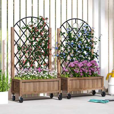 Outsunny Pack Of 2 Wooden Raised Bed, Outdoor Planter Box W/ Metal Trellis - Image 3