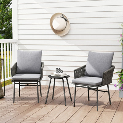 Outsunny Rattan Bistro SetBalcony Table And Chairs With 4 CushionsGrey from B&Q