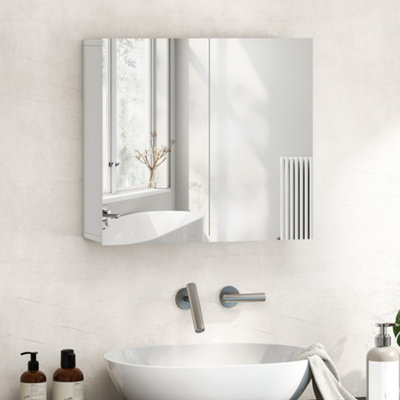 Homcom Bathroom Mirror Cabinet With 2 Doors And Adjustable Shelf, White - Image 6