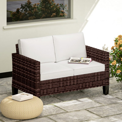 B&Q -  Rattan Sofa With Cushions2 Seater Garden FurnitureBrown