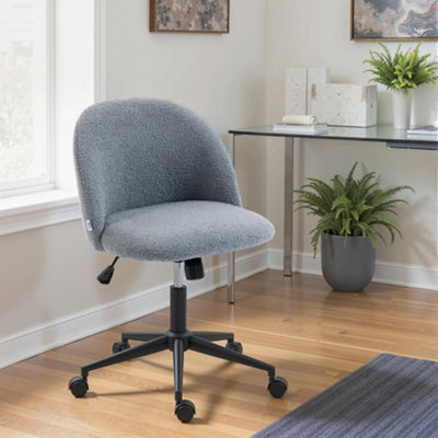 Homcom Grey Desk Chair, Fluffy Swivel Office Chair For Makeup Vanity,