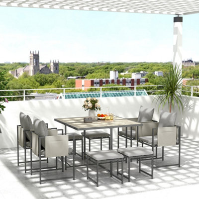 8 Seater Rattan Garden Dining Set Cube Patio Furniture Cushioned Grey - Image 3