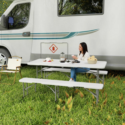 B&Q -  3 Piece Folding Picnic Table And Bench Set With HandlesWhite