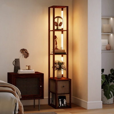 B&Q -  Floor Lamp With ShelvesLed Standing Lamp With Fabric DrawerBrown