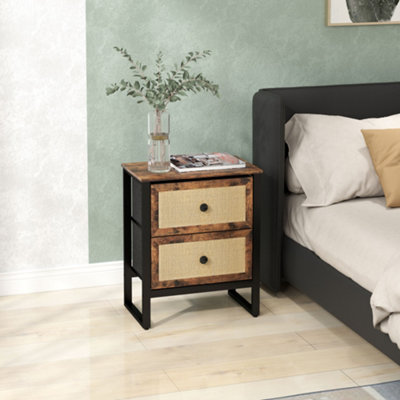 Portland 2 Drawer Rattan Rustic Brown Bedside Table - Image 11