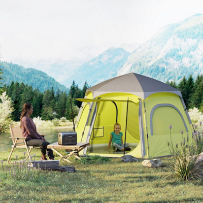 Outsunny Instant Camping Tent, 4 Person Easy Setup Dome Tent, Yellow/Green