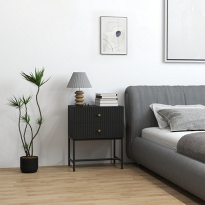 B&Q -  Modern Bedside Table With 2 Drawers For BedroomBlack