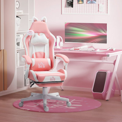 Homcom Gaming Chair With FootrestReclining Computer ChairPink from B&Q