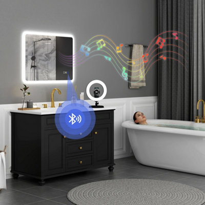 B&Q -  600 X 800 mm Bluetooth Bathroom Mirror With Led Lights Wall Mounted