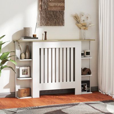 Homcom White Vertical Slatted Heater Cover For Living Room,, Medium