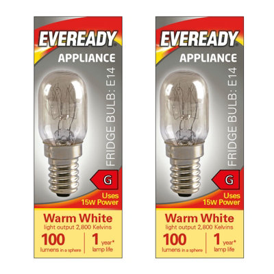 Eveready Pygmy E14 Fridge Bulb 100Lm 15W 2800K (Warm White)Pack Of 2 from B&Q