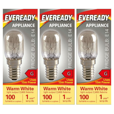 Eveready Pygmy E14 Fridge Bulb 100Lm 15W 2800K (Warm White)Pack Of 3 from B&Q