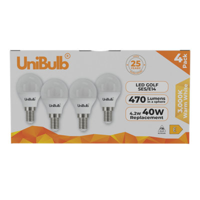 UniBulb Golf E14 Small Screw Lightbulb 470lm 4.2W 3000K Warm White Pack of 4 - Image 5