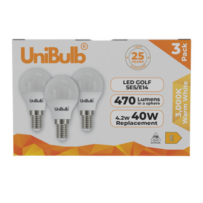 B&Q -  Led Golf Ball E14 (Ses) 470Lm 4.2W (Replaces 40W) 3000K (Warm White) Light BulbPack Of 3