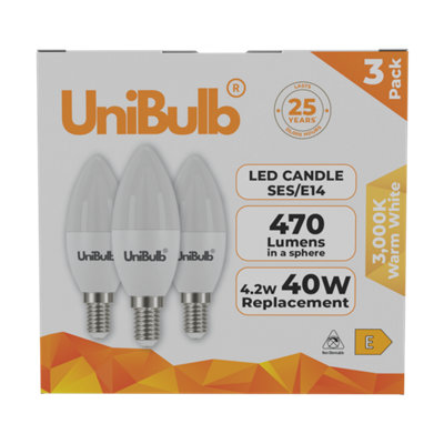 3x UniBulb LED Candle Light Bulb E14 SES 470lm 4.2W 3000K Warm White 25yr life - Image 6