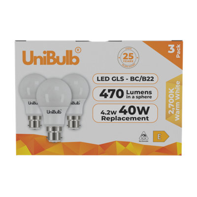 UniBulb B22 LED Light Bulb 470lm 4.2W 2700K Warm White 40W Replacement Pack of 3 - Image 5