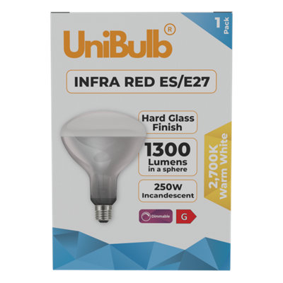 Unibulb Infrared E27 1300Lm 250W 2700K Heater Lamp Light BulbPack Of 1 from B&Q