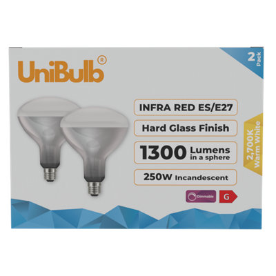 Unibulb Infrared E27 1300Lm 250W 2700K Heater Lamp Light BulbPack Of 2 from B&Q
