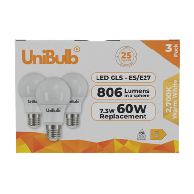 UniBulb E27 LED Light Bulb 806lm 7.3W 2700K Warm White To Replace 60W Pack of 3 - Image 4