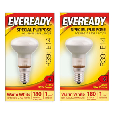 Eveready Lava Lamp Reflector R39: E14 (Ses) 180Lm 30W 2700K (Warm White) Light BulbPack Of 2 from B&Q