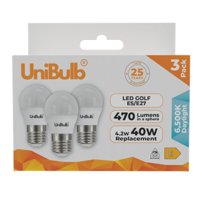 B&Q -  Led Golf Ball E27 (Es) 470Lm 4.2W (Replaces 40W) 6500K (Daylight) Light BulbPack Of 3