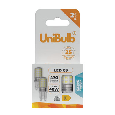 B&Q -  Led G9 470Lm 4.2W (Replaces 40W) 6500K (Daylight) Capsule Light Bulb For ChandeliersCabinets& LampsPack Of 2
