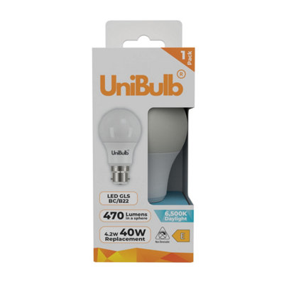 B&Q -  Led Gls B22 (Bc) 470Lm 4.2W (Replaces 40W) 6500K (Daylight) Light BulbPack Of 1