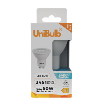 Unibulb Led Gu10 345Lm 3.6W (Replaces 50W) 6500K (Daylight) Spotlight Downlight Light BulbPack Of 1 from B&Q