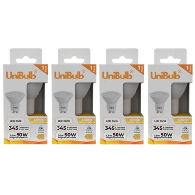 Unibulb Led Gu10 345Lm 3.6W (Replaces 50W) 3000K (Warm White) Spotlight Downlight Light BulbPack Of 4 from B&Q
