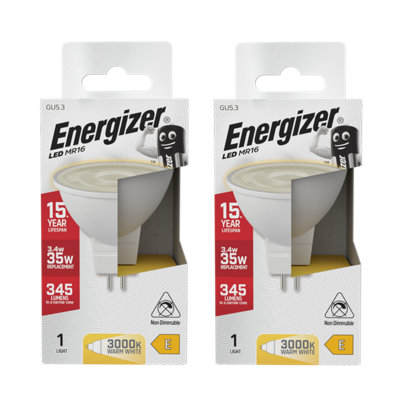 Energizer Led Mr16 Gu5.3 345Lm 3.6W 3000K (Warm White) Spotlight Downlight Light BulbPack Of 2 from B&Q
