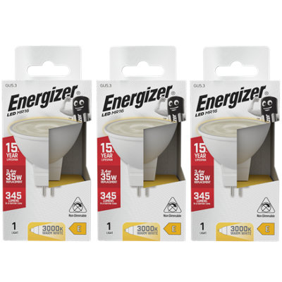 Energizer Led Mr16 Gu5.3 345Lm 3.6W 3000K (Warm White) Spotlight Downlight Light BulbPack Of 3 from B&Q