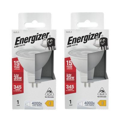 Energizer Led Mr16 Gu5.3 345Lm 3.6W 4000K (Cool White) Spotlight Downlight Light BulbPack Of 2 from B&Q