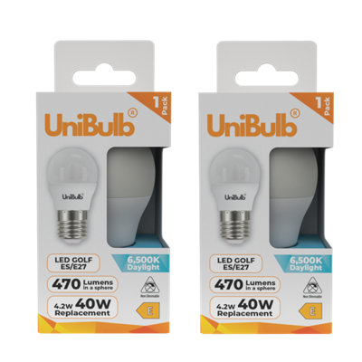 B&Q -  Led Golf Ball E27 (Es) 470Lm 4.2W (Replaces 40W) 6500K (Daylight) Light BulbPack Of 2