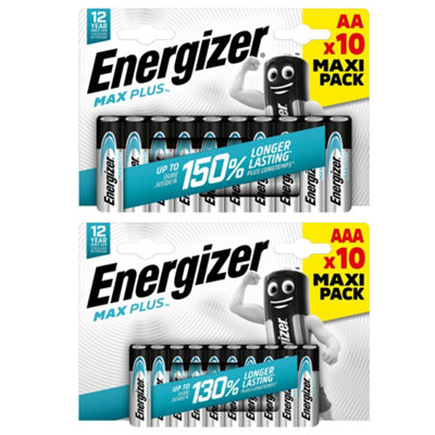 Energizer Aa & Aaa Max Plus Alkaline Batteries - Pack Of 20 (10X Aa & 10X Aaa Batteries)