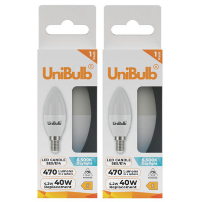 B&Q -  Led Candle E14 (Ses) 470Lm 4.2W (Replaces 40W) 6500K (Daylight) Light BulbPack Of 2